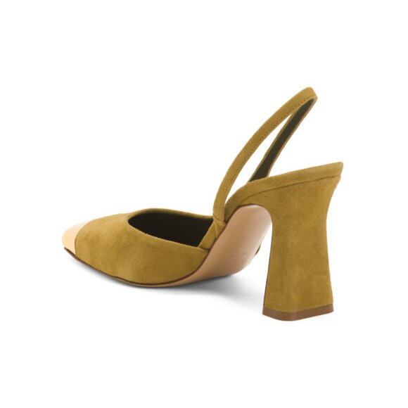 MARIA LUCA Khaki Made In Italy Suede Slingback Heels With Cap Toe - Picture 2 of 2